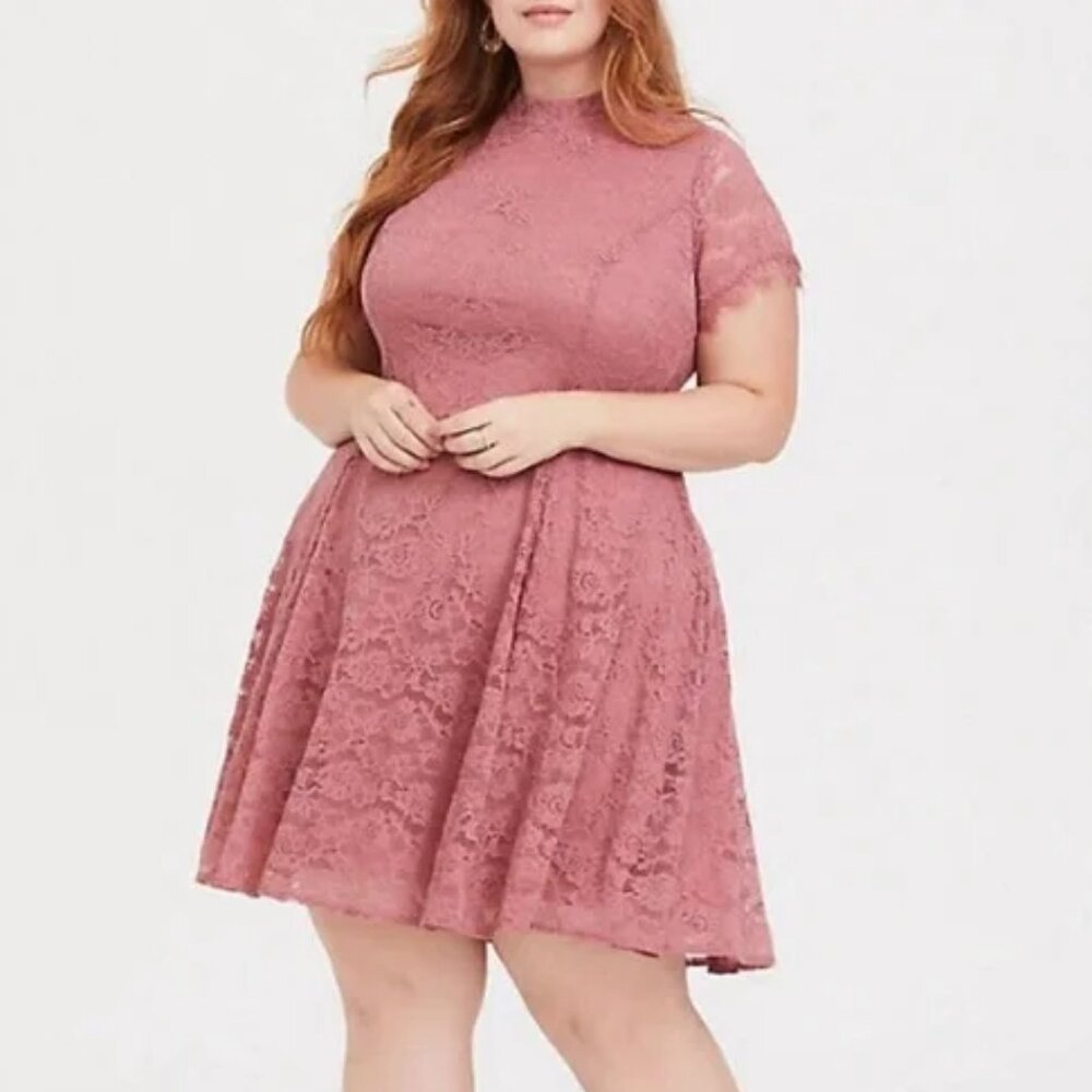 Torrid Mauve Mini Lace High Neck Skater Dress